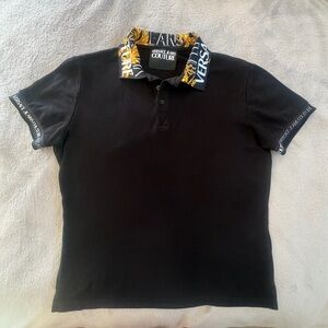 Versace Jeans Couture Black Polo Shirt with Yellow Accents Size L